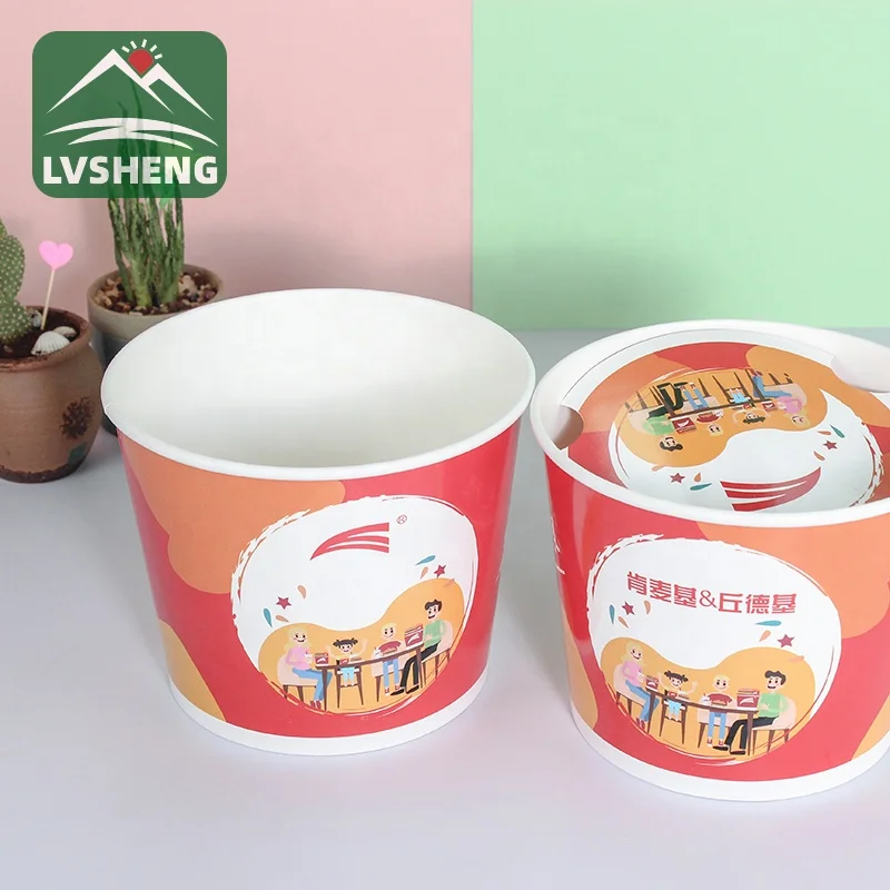 High Quality Food Container Custom Printed Multi-size Disposable white Paper soup/noodle Bowl With Lids