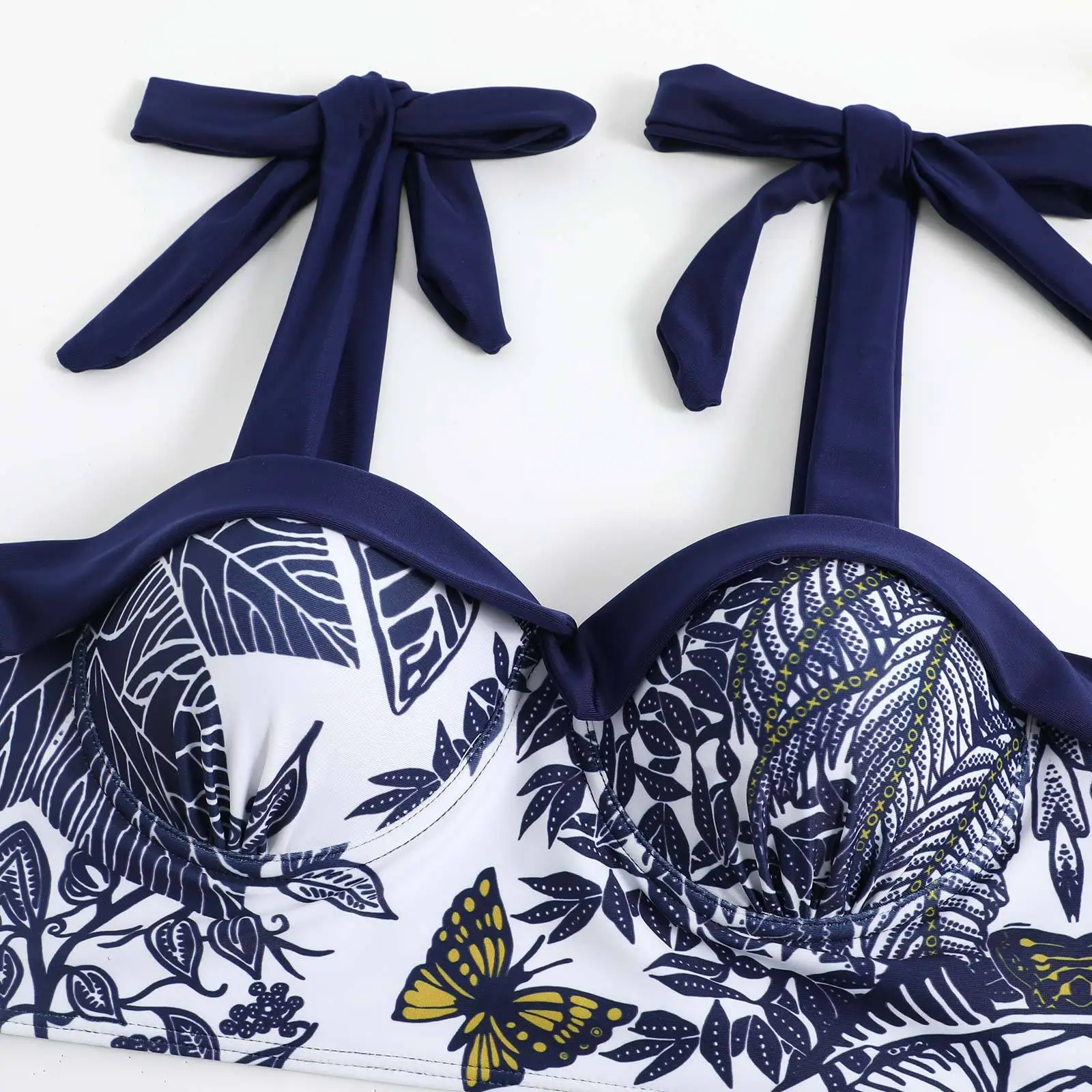 Bowknot Tie-shoulder Bathing Suits Micro Monokini Summer Beachwear Vintage Print Swimwear One Piece Swimsuit With Matching Skirt