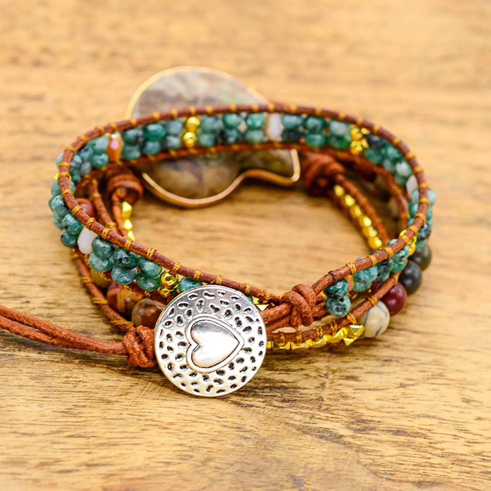 Drop-shipping Natural Stone Bracelet Snail Shape Handmade Woven Leather Rope Bracelet