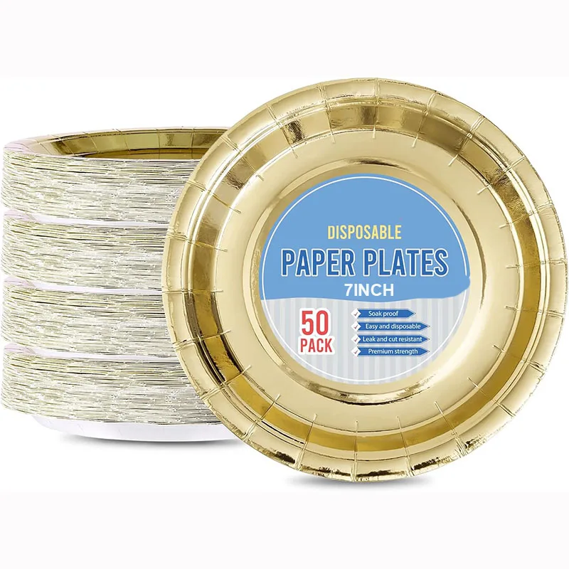 7inch golden Paper Plates Birthday Party Supplies Colored Disposable baby shower Paper plate Dessert Cake Decorations plate