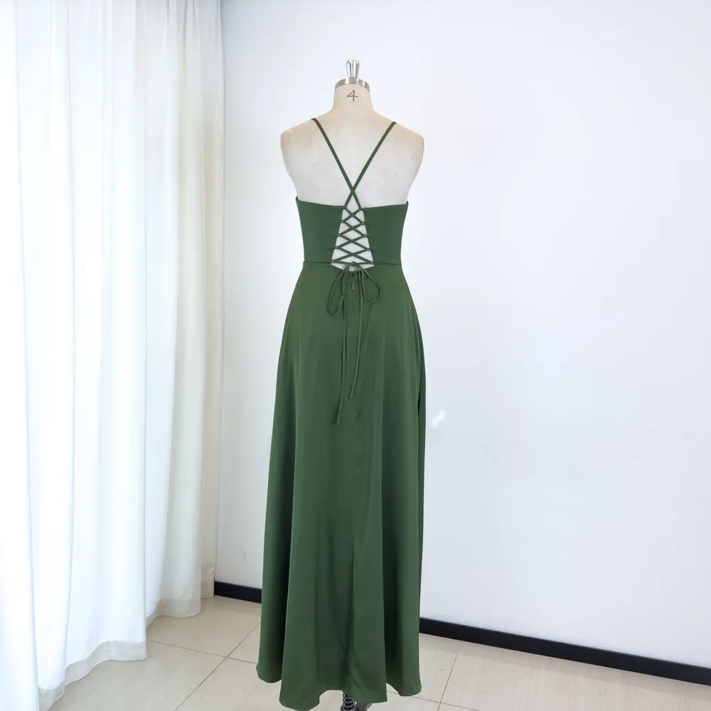 TEENYEE New Arrival V-Neck Green Bridesmaid Dress Evening Woman Plus Size Wedding Dress Elegant