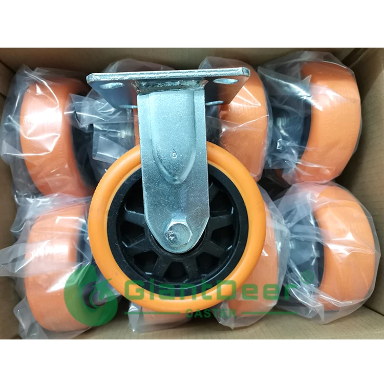 Top Quality Heavy Duty 4 Inch 5 Inch 6 Inch 8 Inch Rigid Casters Orange Polyurethane Caster Wheel