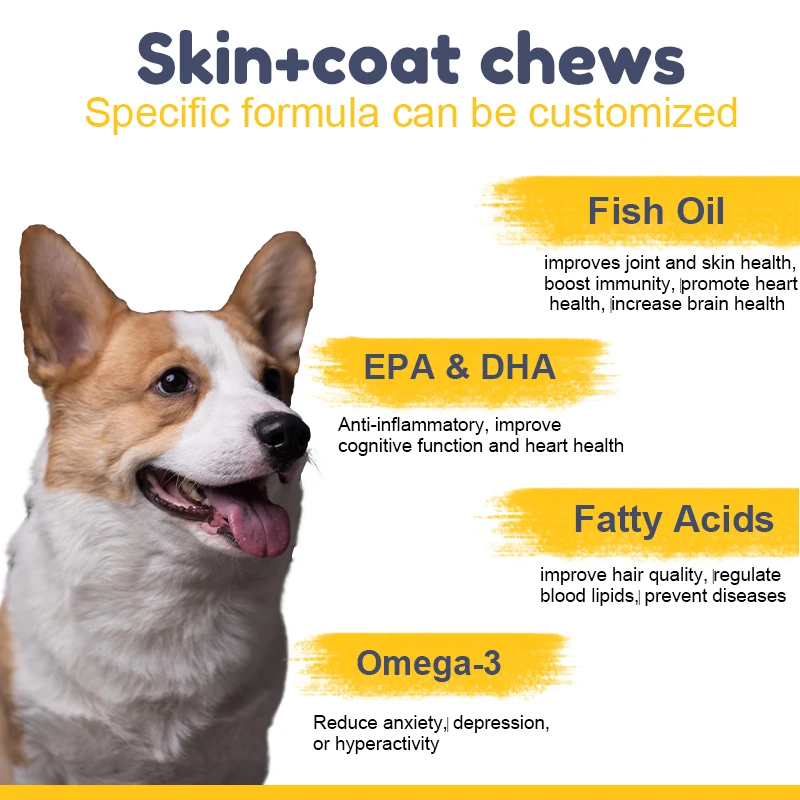 Custom Omega-3 Dog Medicine Pet Heart Health Fish Oil Soft Chew Supplements