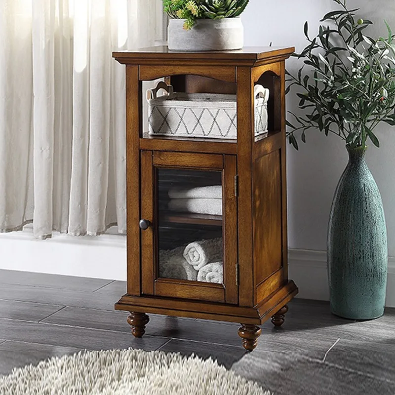 Cheap price living room furniture classic wooden corner bedside cabinet side table with shelf for hotel home furniture
