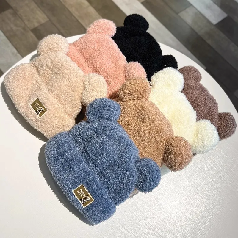 Chanbol Spot Product Metal Teddy Bear Ladies Winter Hats Thick Soft Sticky Warm Neck Warmer Hat Winter Set Hat Women Winter