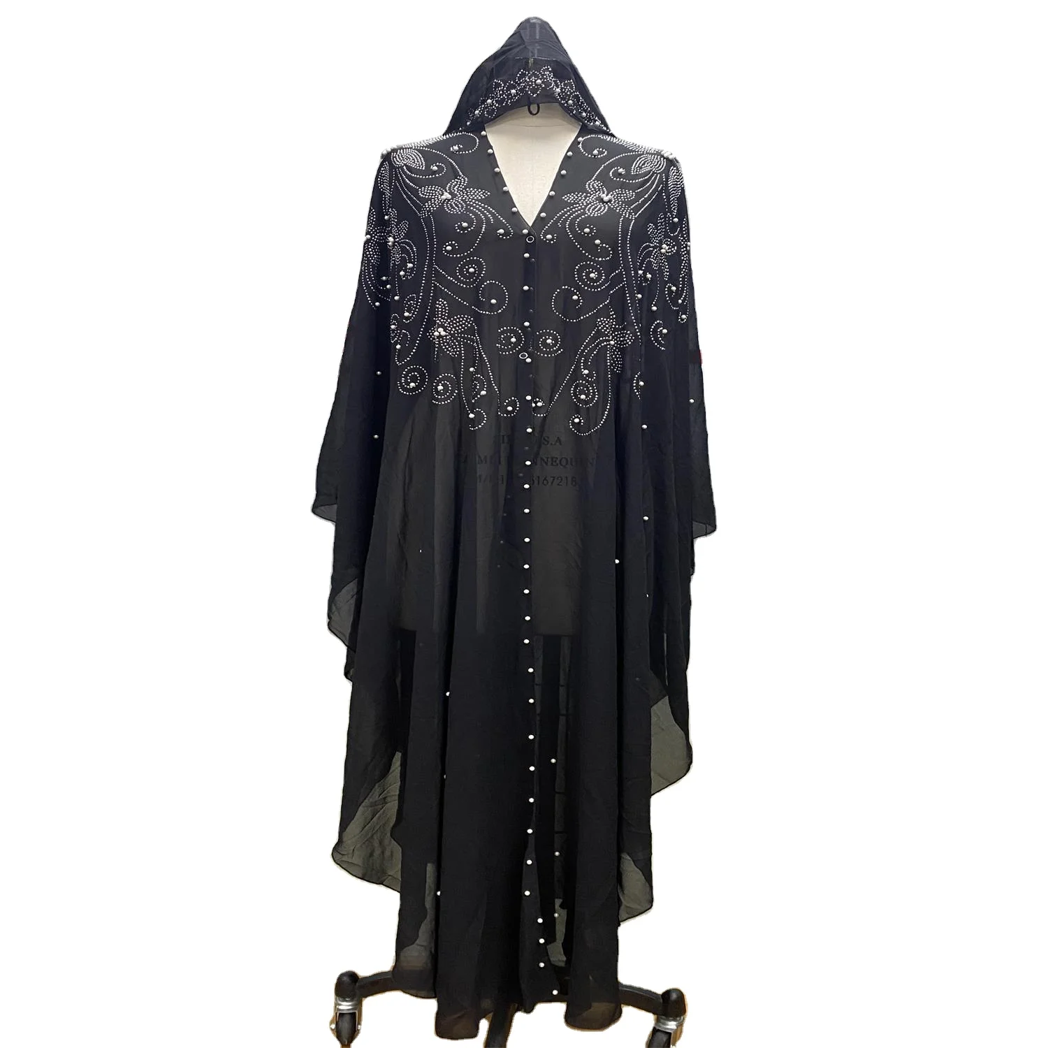 Super Size Chiffon Djellaba Dress Beading Embroidery Muslim Kimono Abaya Cardigan Dubai 2022 Turkish Kaftan Moroccan Boubou