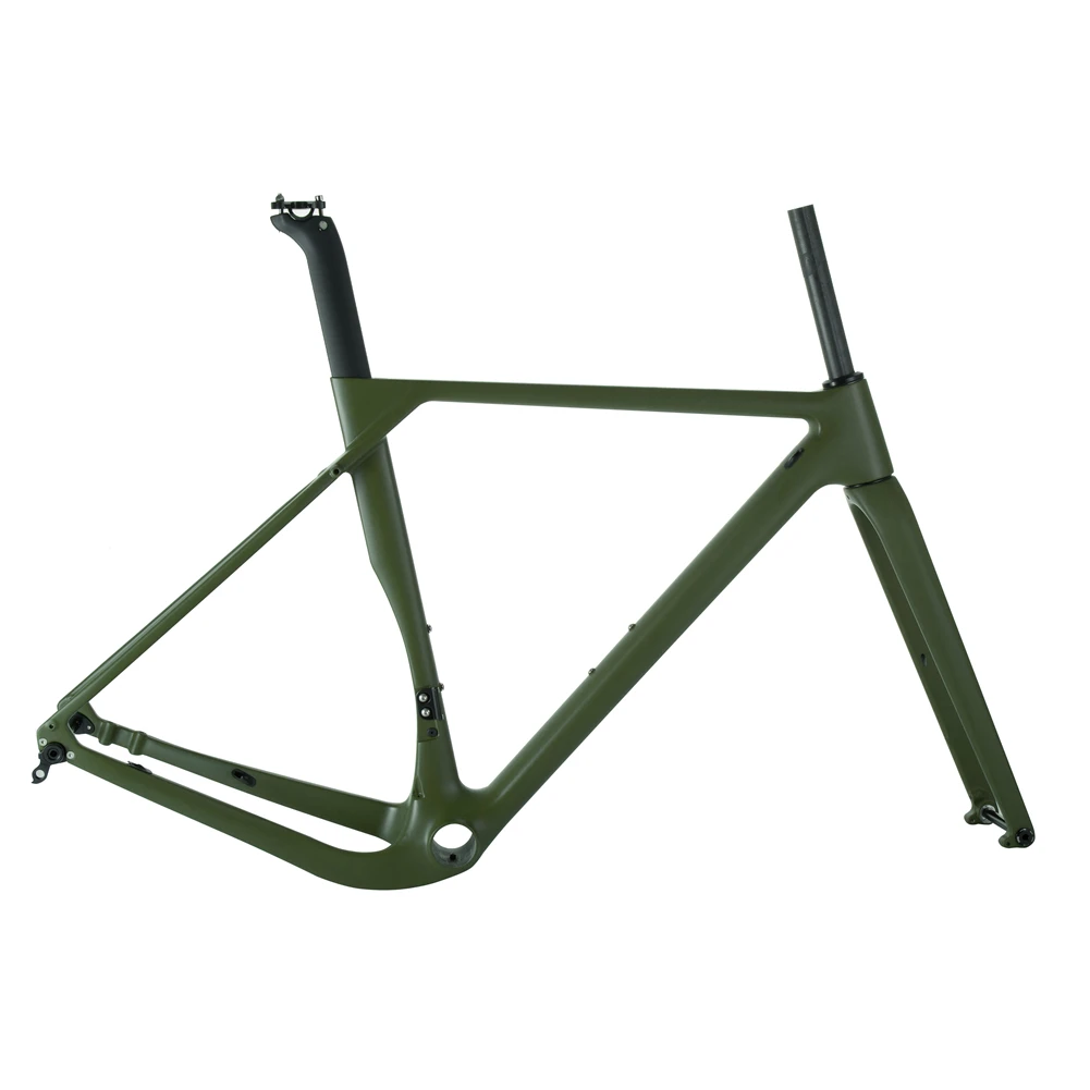 Chinese Factory T1000 Full Carbon Fiber Gravel Frame 700C Disc Brake Aero Carbon Gravel Frame Army Green