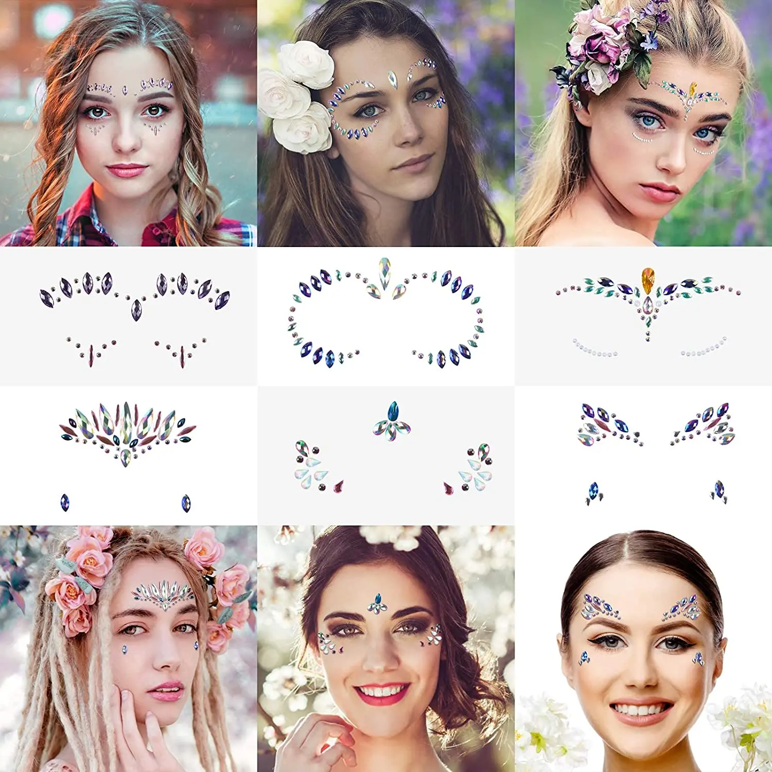 Hot Selling Popular Body Tattoo Self Adhesive Face Crystal Jewels Rhinestones Gem Sticker Face Crystal Stickers