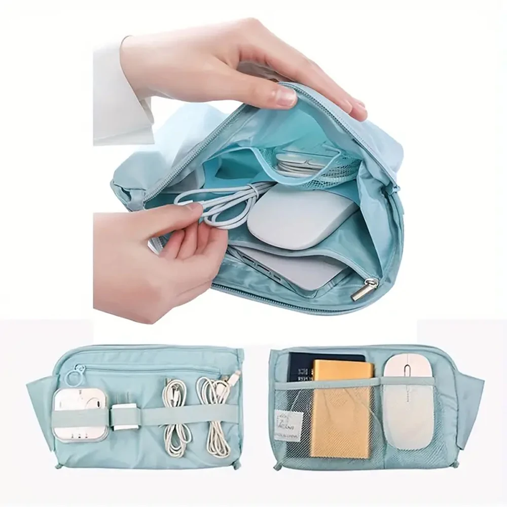 Portable Large Capacity Travel Storage Bag Fashionable Open Style Cable Charger and Headphone Storage for Makeup Bag Use