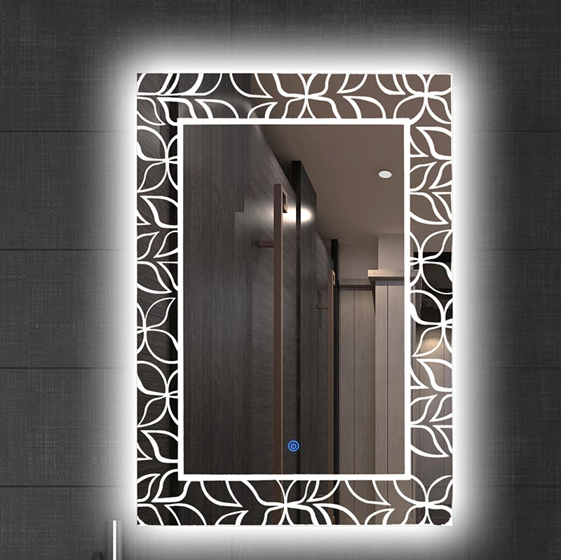 1044 model hot sell Illuminated Square Led Bathroom stick on wall lighting makeup mirrors with led light