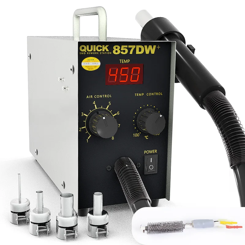 QUICK 857DW Adjustable Heater Hot Air Gun For Repair Tool Bga SMD Rework Station 580W Lead-free Hotair and