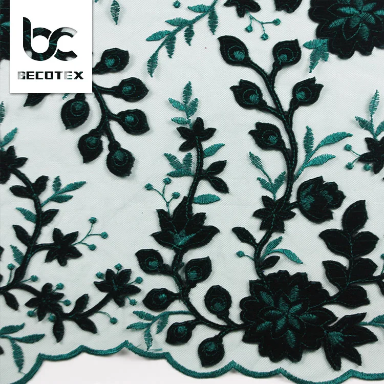 2024 forest green embroidery laser cut velvet fabric for dress