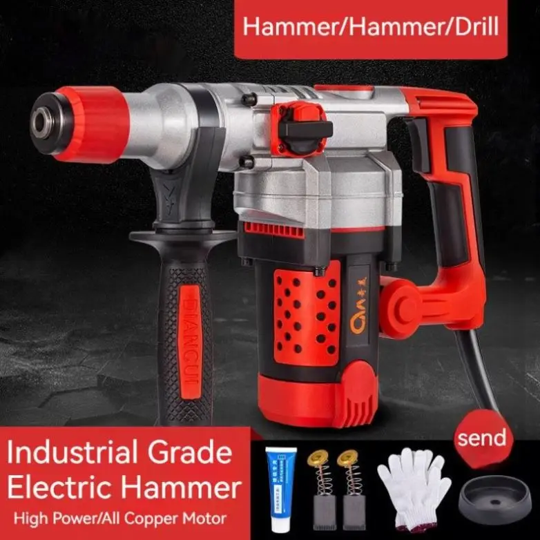High Power Dual Purpose Heavy Duty Jackhammer 26mm Diameter Concrete Breakers Electric Demolition Hammer Impact Drill Set