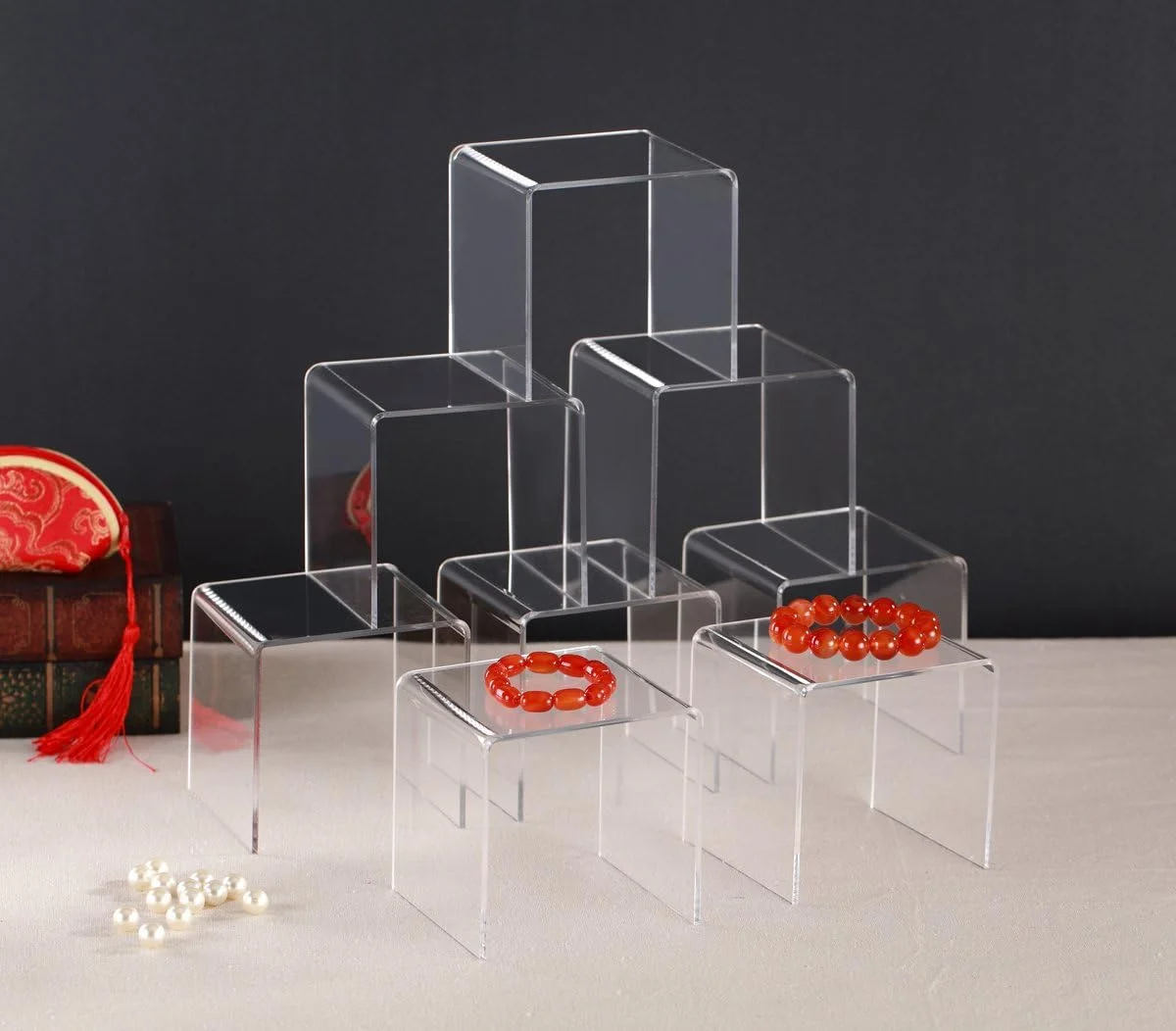 Custom Clear Acrylic Riser Display Stands Rectangular Acrylic Display Risers for Pop Figures Collection