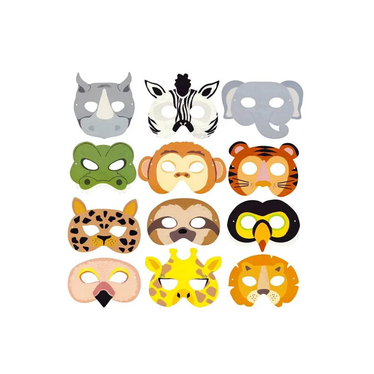 Jungle Wild Animal Paper Mask Park Theme Kindergarten Game Activity 16 Animal Masks Lion Tiger Party Decoration