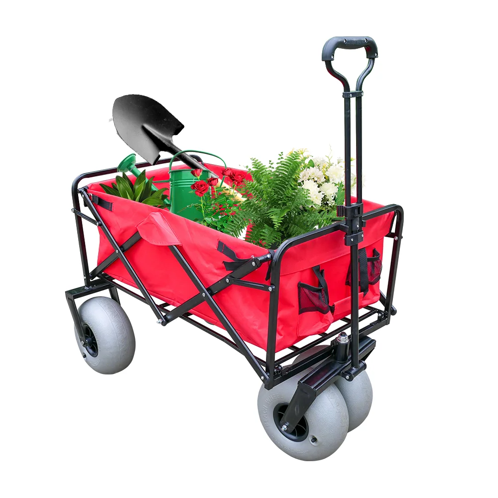 Wholesale folding camp cart folding garden wagon beach trolley cart with balloon wheels