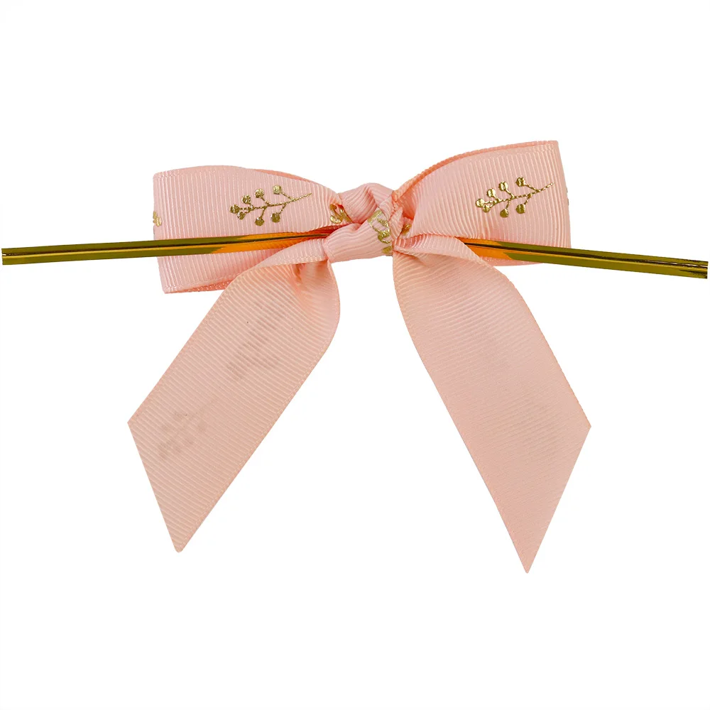 Hot sale pre tied printing shiny logo ribbon bow for gift wrap