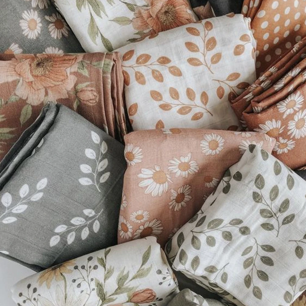 Organic Cotton Infant Wrap Newborn Soft Bamboo Cotton Baby Bedding Muslin Swaddle Blanket Set baby crib bedding set