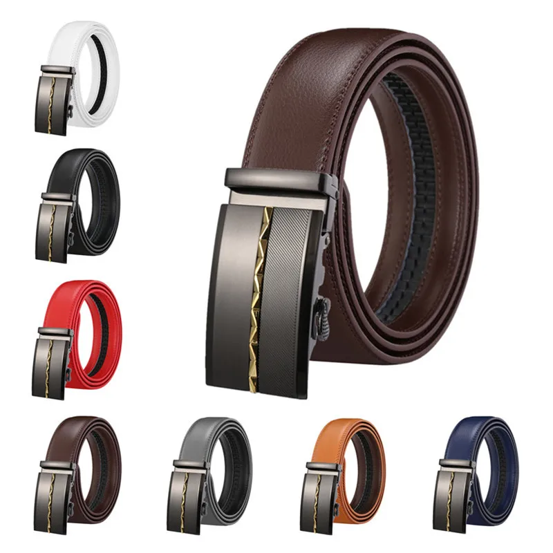 Мужские ремни с автоматической пряжкой LQbelt для мужчин, ремень из спилковой кожи, Храповые ремни с логотипом завода-изготовителя