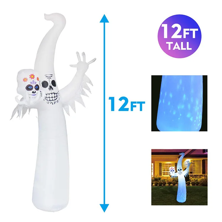 Halloween 12FT LED white ghost inflatable mascot For Garden Decoration