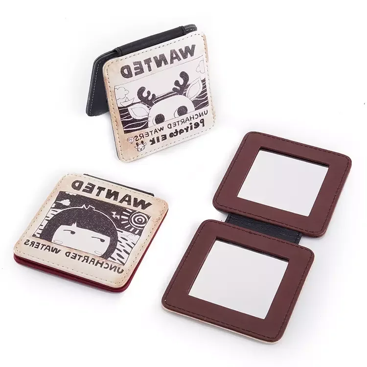 Portable Hot Sale Girls Gift Mini Leather Makeup Mirror for Cosmetic Customized Gift