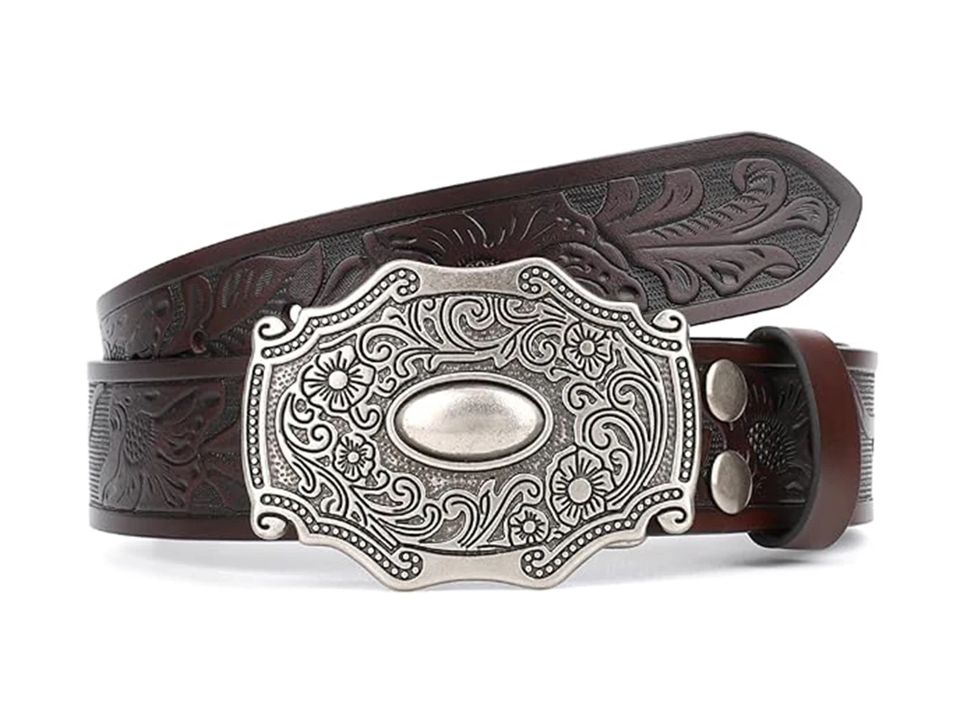 Western Vintage Genuine Leather Belt For Jeans Pants for Men Engraved Cowboy Belt