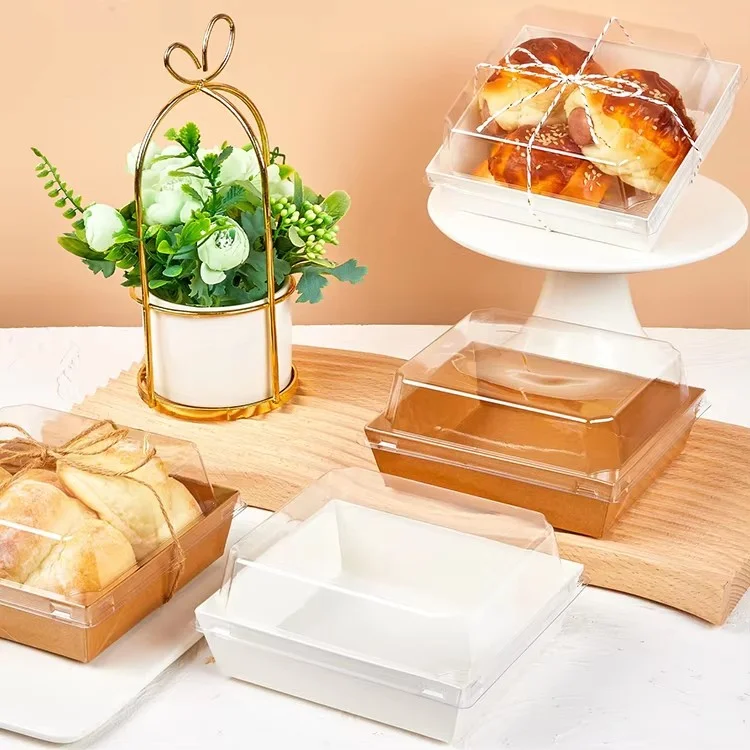 Jeafer Custom Disposable Packaging Boxes Cake Puff Sandwich Swiss Roll Kraft Paper Box With Lid Rectangle Square Box For Lunch