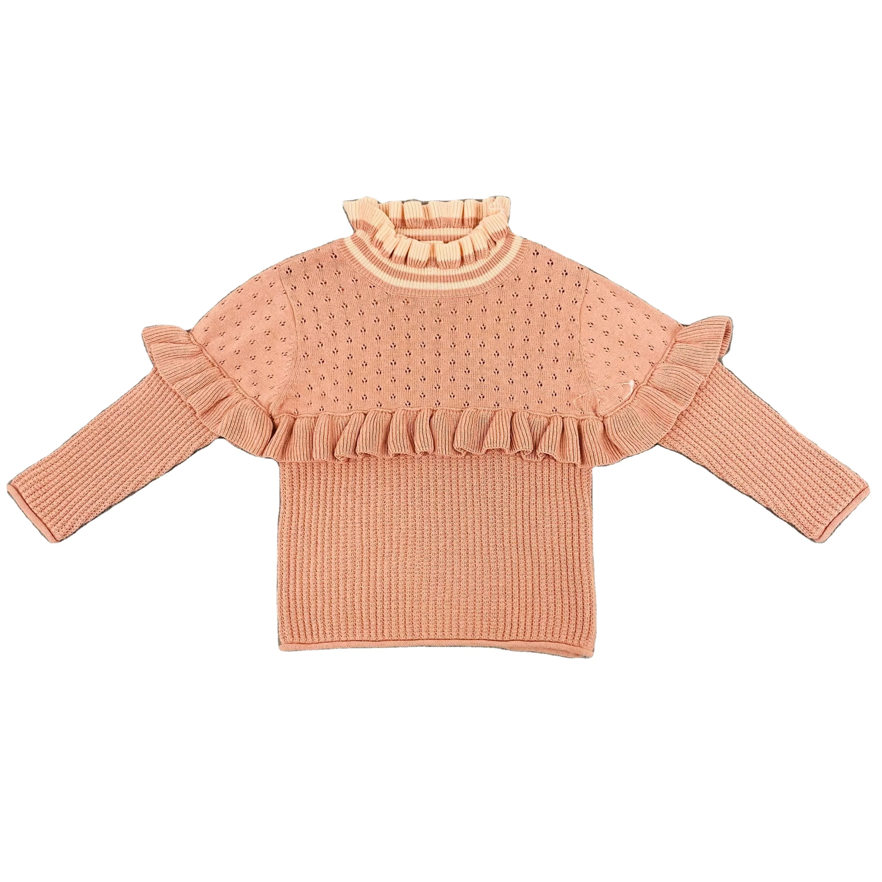 2020, детский кружевной пуловер с оборками, свитер для маленьких девочек, детские свитера с высоким воротом