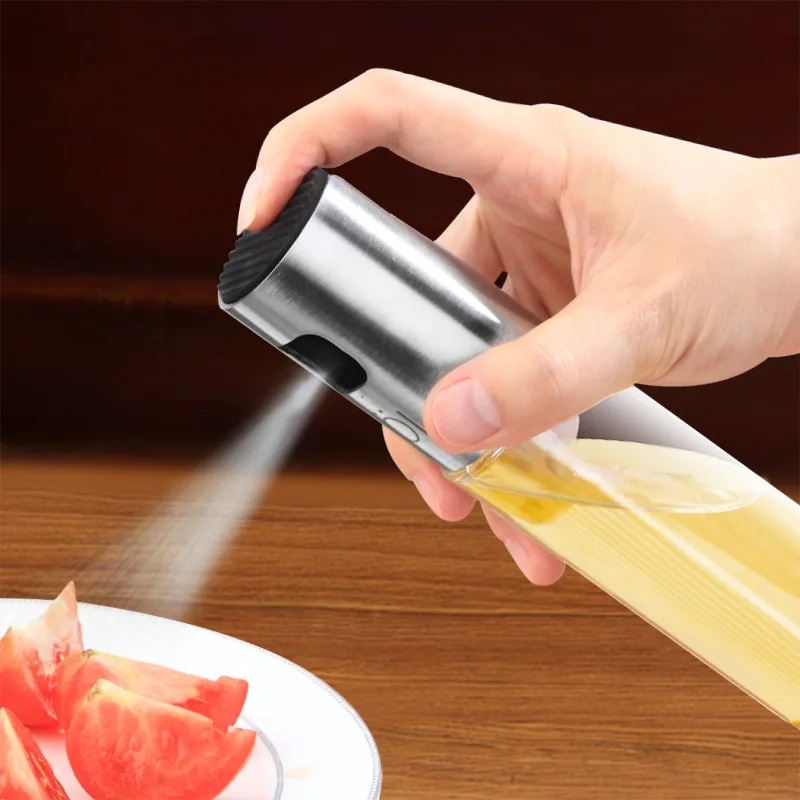 Wholesale new portable leakproof stainless steel 100ml  olive oil sprayer bottle glass pressing oil or vinegar dispenser bottle