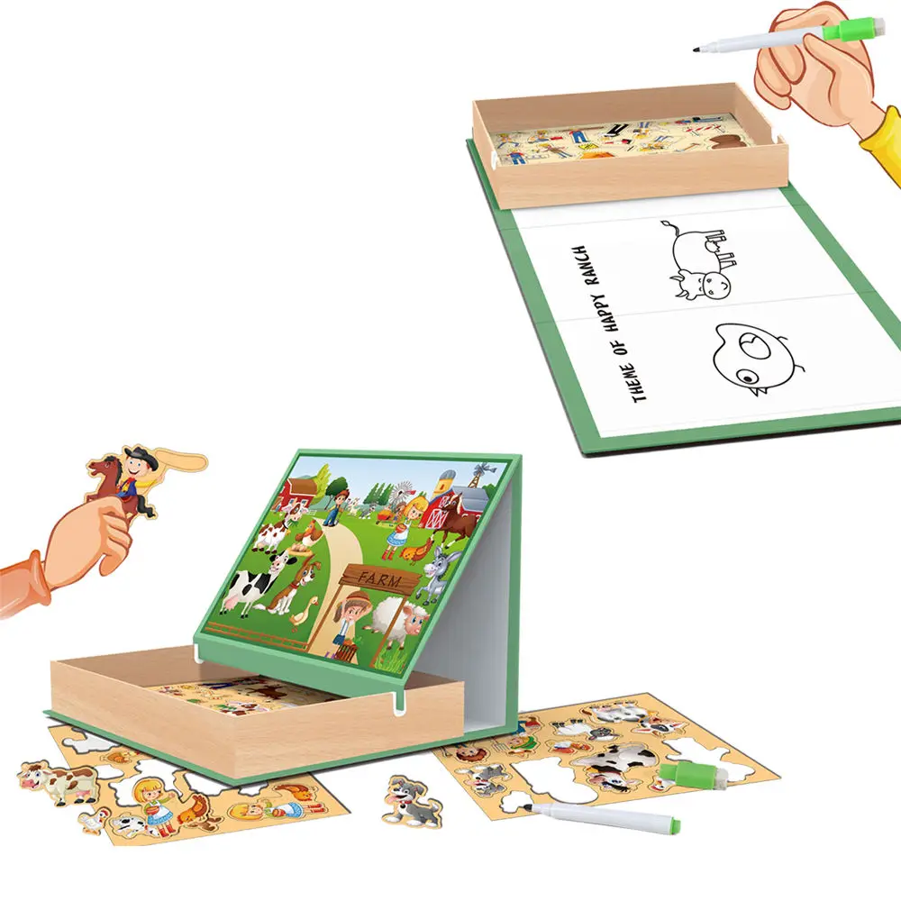 Kids Educational Magnetic Puzzle Toy Kit Baby Enlightenment Drawing Board Puzzle Game Toy DIY Assemble Dinosaur Series Toys