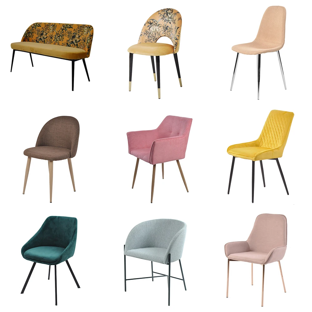 
nordic living room furniture pink fabric dining chair modern style hotel dining chair Stainless Steel Metal Leather Dining Chair 