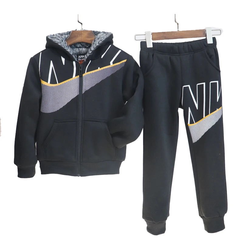 
Low MOQ ready to ship fashion design cool children sport winter zipper hoodie jacket toddler boy cotton urban clothing set 