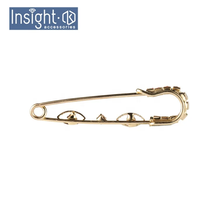 1.6*6.5cm Gold Plated Baby Pins Brooch Rhinestone Crystal Muslim Islamic Hijab Scarf Safety Pins Brooches For kids