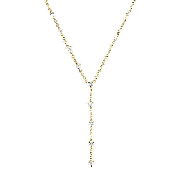 Boho sterling silver cubic zirconia gold plated jewelry lariat ladies necklace with latest design