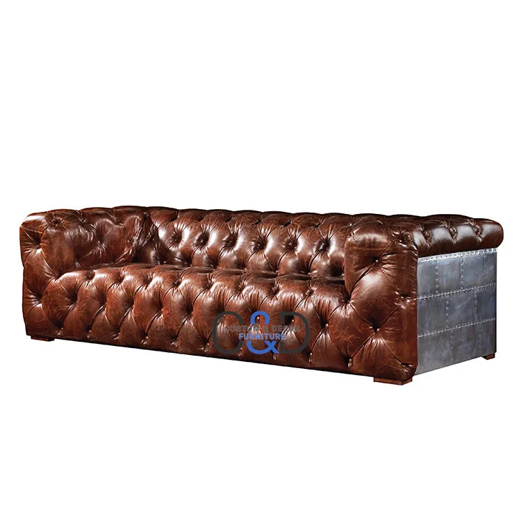 
living retro industrial antique tan leather chesterfield sofa with aluminum rivets back 