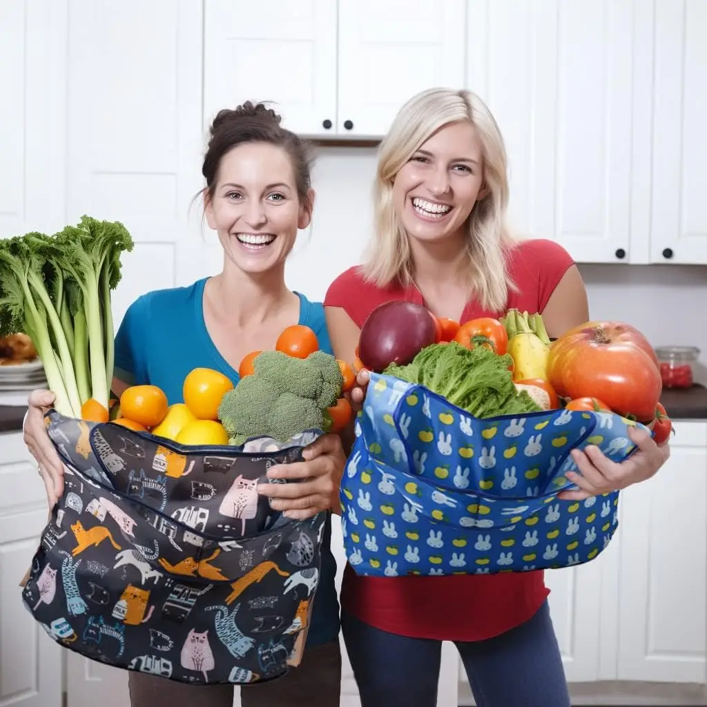 Eco Friendly Reusable Polyester Heavy Duty Folding Shopping Bag Foldable Grocery Tote Bag With Custom Printed Logo