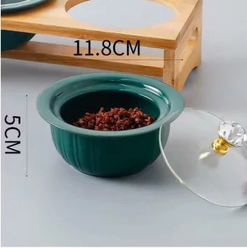 
Candy box Home snack ceramic bowl with glass cover With bamboo and wood brackets 