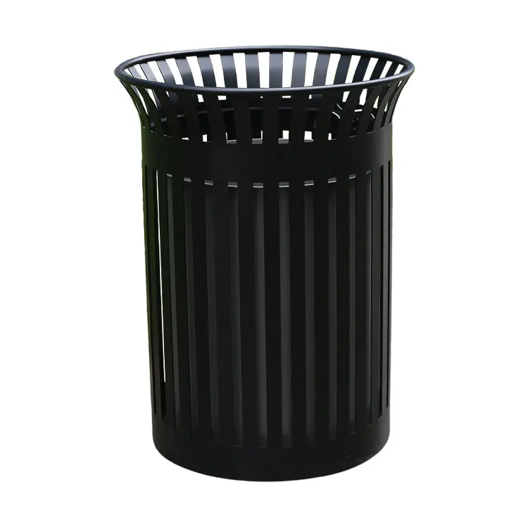 Black Decorative Baskets Garbage Bin Trash Can Garden Metal Round Perforated Galvanized Steel Street Arlau Outdoor Manufacturer