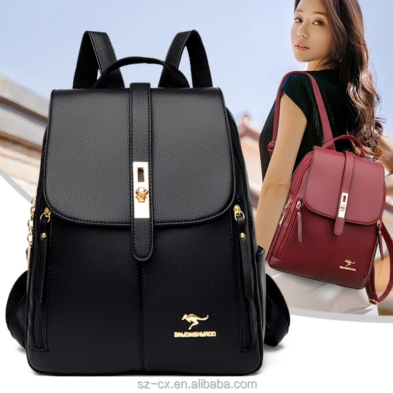 Korean fashion casual small simple  pu leather ladies shoulder school bag business backpack