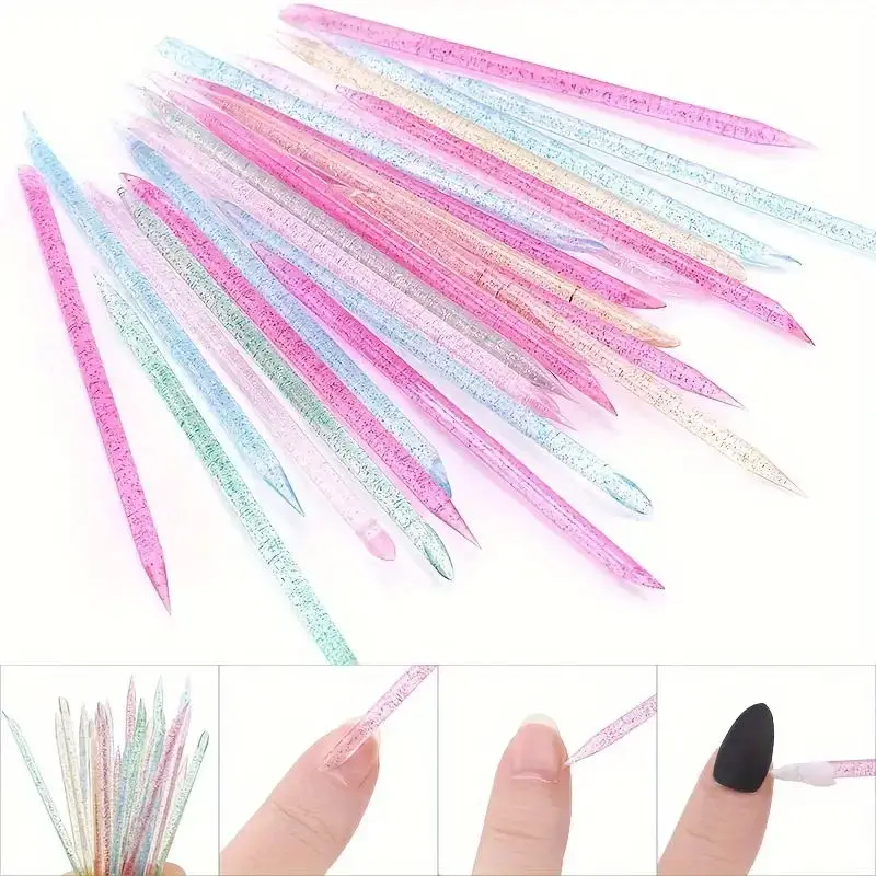 100pcs/Bag Double End Manicures Tools Dead Skin Remover Stick Crystal Nail Cuticle Pusher Stick
