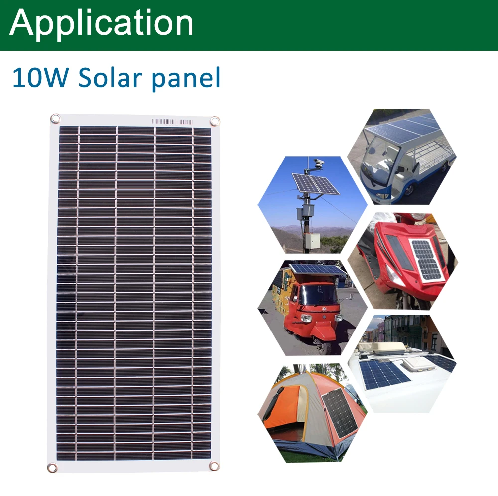 
RG 18V 10W Flexible Solar Panel Kit with Crocodile clip and Car Charger 