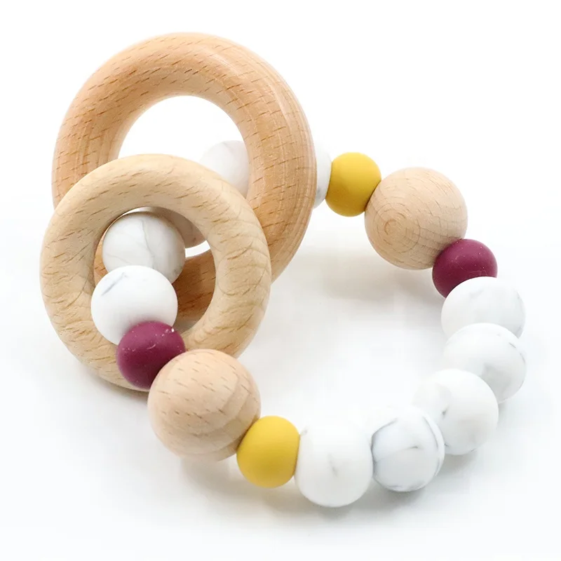 OEM Beech Beads Silicone Rosary Bracelet Baby Teething Bracelet Toy