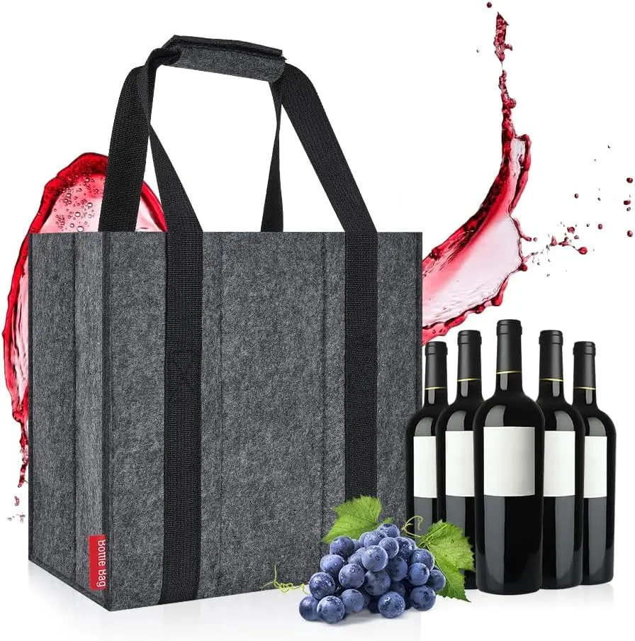 free sample wholesale custom 27x18x27cm cooler beer tote 6 carriers water bottle bags grey felt wine bags for wine bottles
