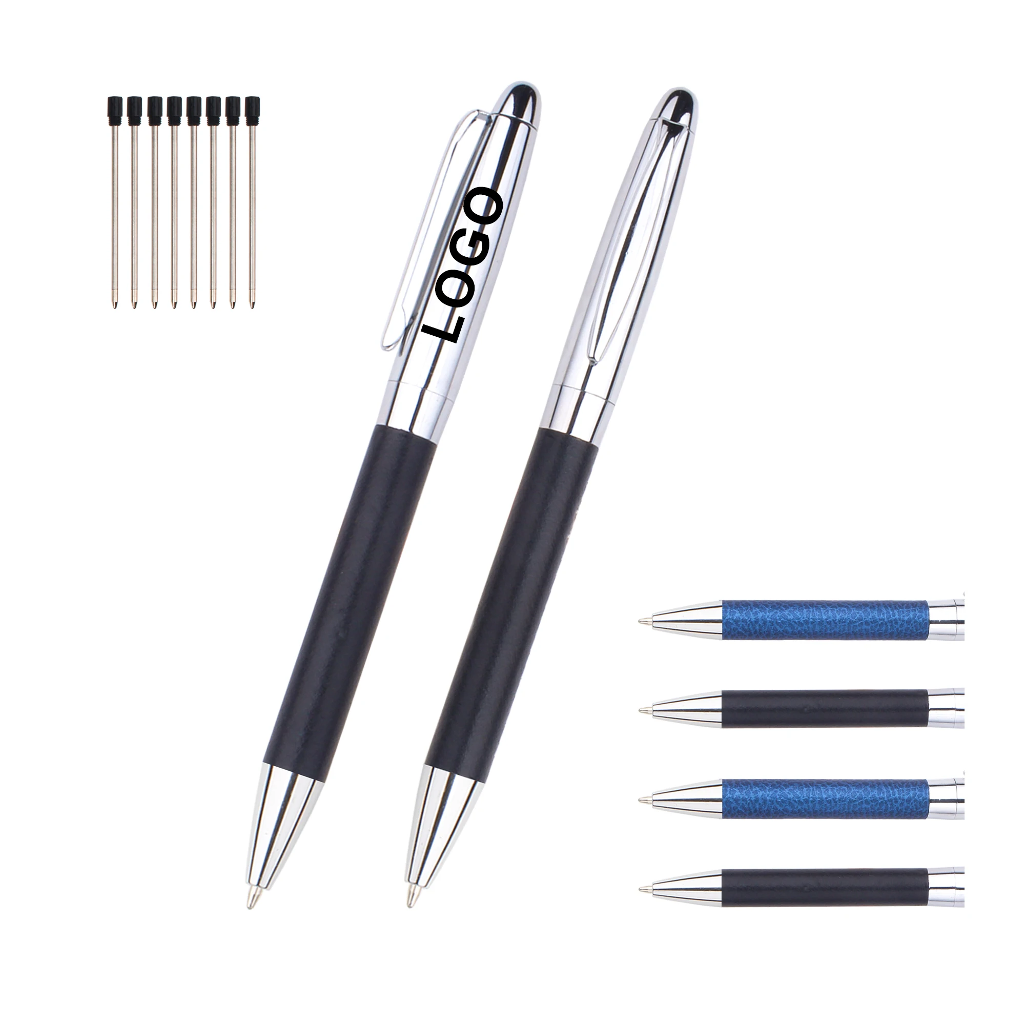 2024 Good Quality Twist Metal PU Rotating Leather Making Ball Pen With Custom Logo