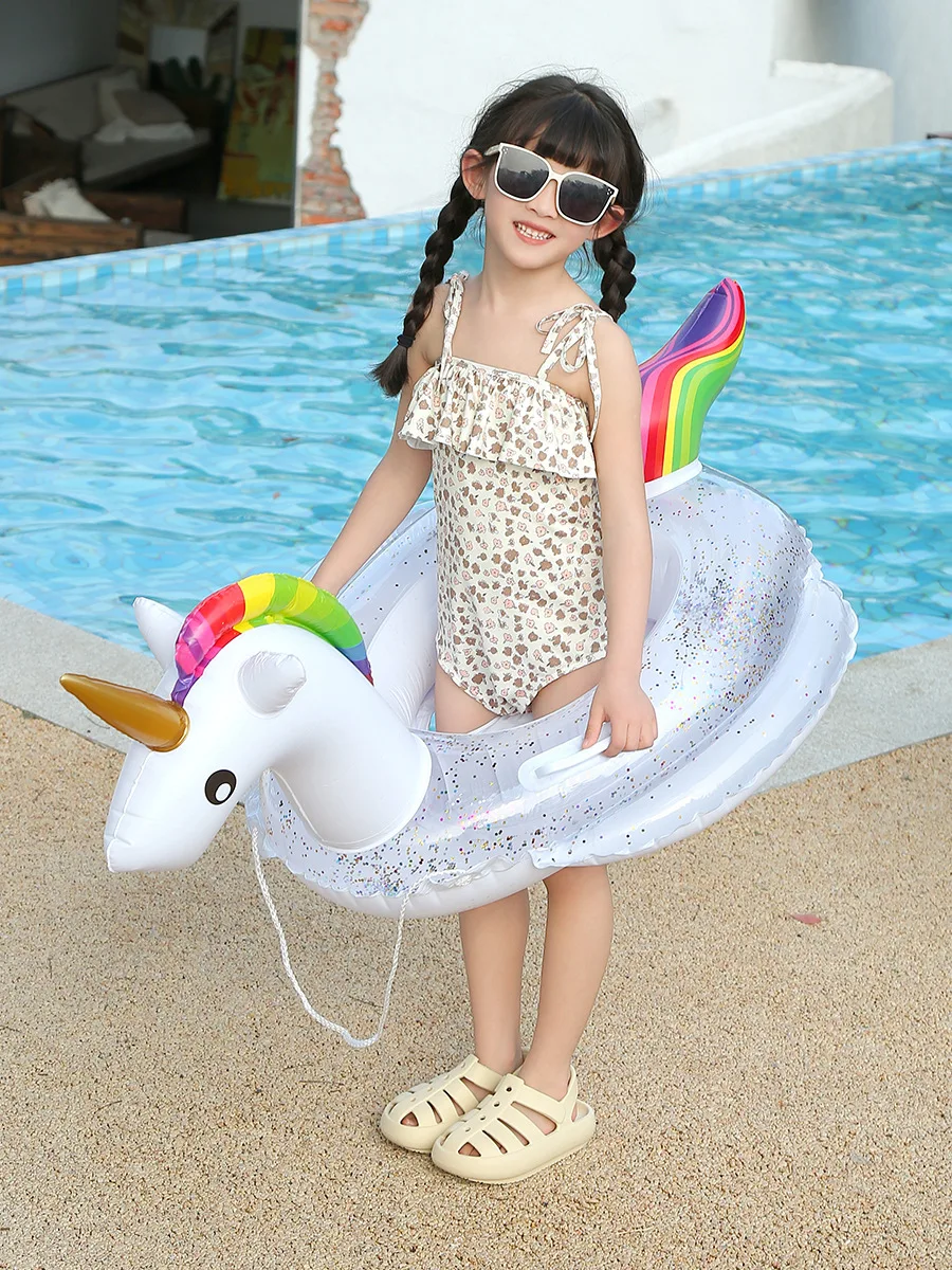 Summer Party Outdoor Water Recreation Swimming Pool Floats Access Glitter Flamingo Inflatable Swim Rings