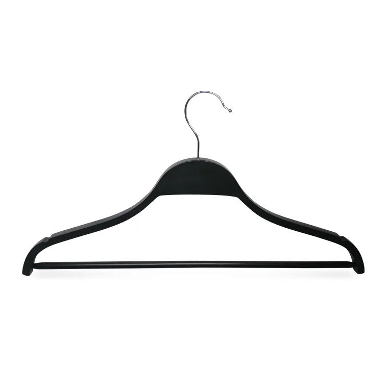 High Quality Black Color Laminated Wood Clothing Hanger with Chrome Hook from Manufacturer Wholesale