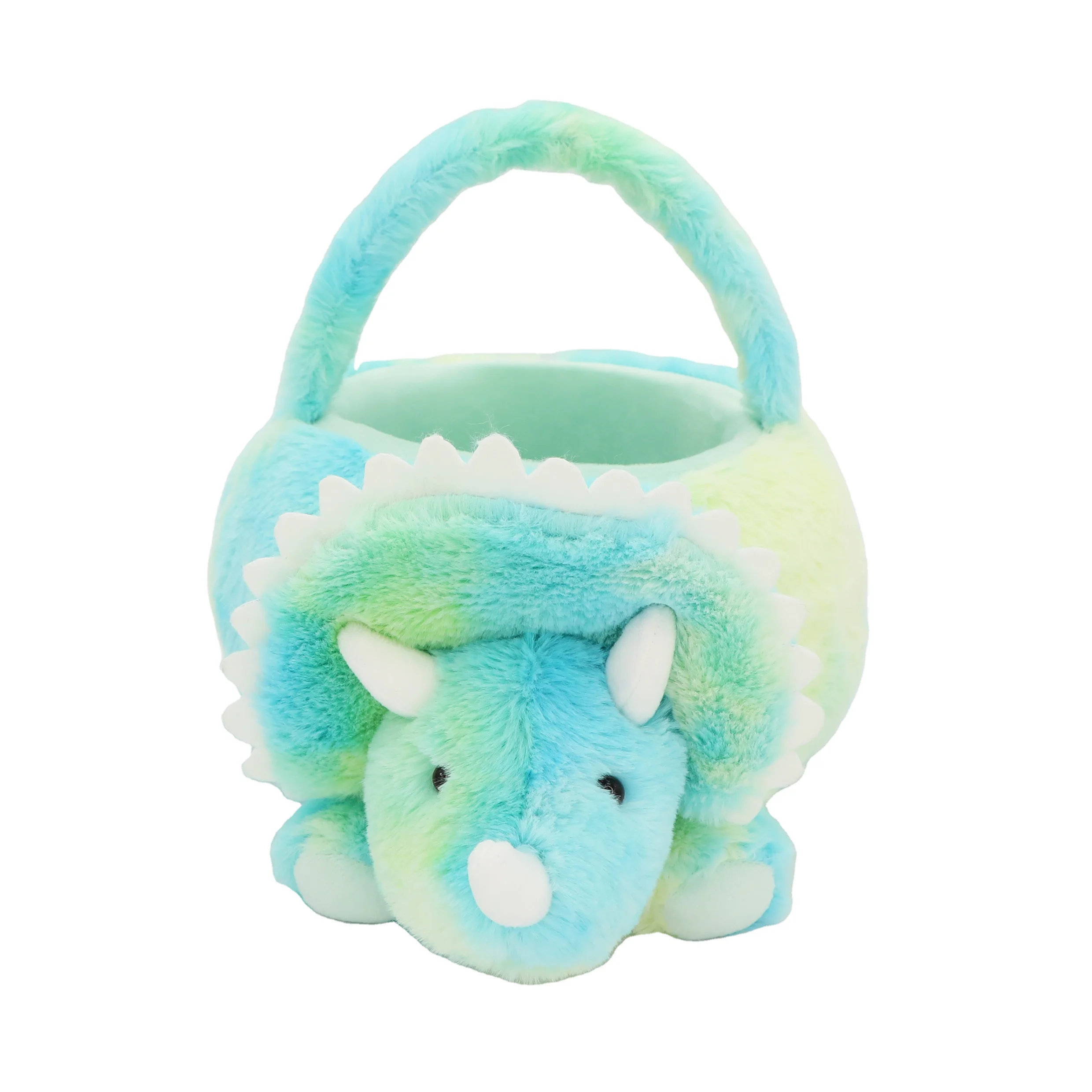 2021 New design Home Decoration Lovely plush stuffed animal Tie dye colorful dinosaur basket  for gift