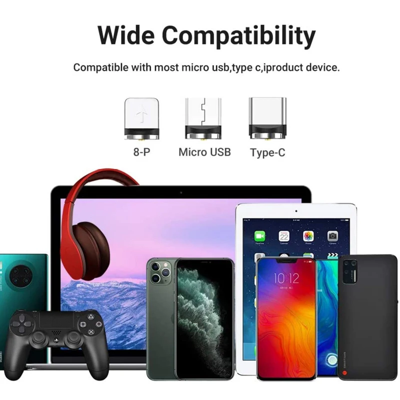 1M Cell Phone 3 In 1 Magnetic Braided Charging Micro Magnetic Usb Cable fast charging 3 in1 Fast Charger Cable Line