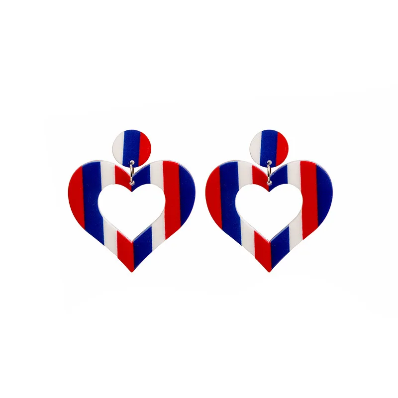 Independence Day Patriotic Red White and Blue Stripe American Flag Earrings Heart Star 4th of July Earrings for Women Gifts