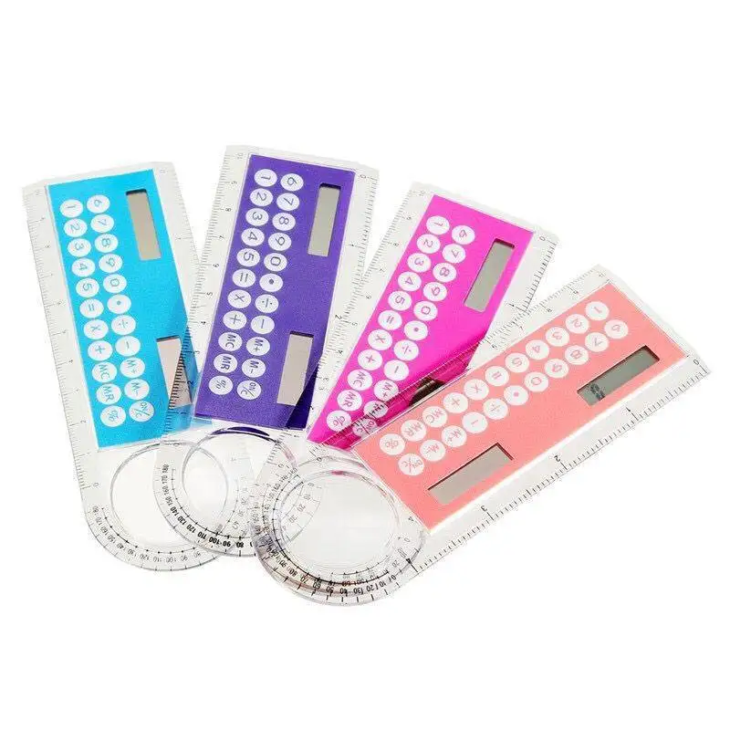 Office School Stationery Gift Give Away Cheap Multi-Function Mini Solar Calculator with Magnifying Glass 10 Cm Ultra-Thin Ruler